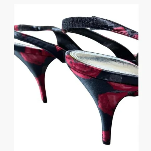 White House Black Market High Heel Peep Toe Floral Slingbacks Size 9M EUC - Picture 13 of 14